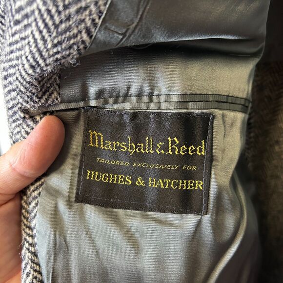 Vintage Marshall & Reed Harris Tweed Black Gray Herringbone Sport Coat Size 42 - Picture 6 of 15